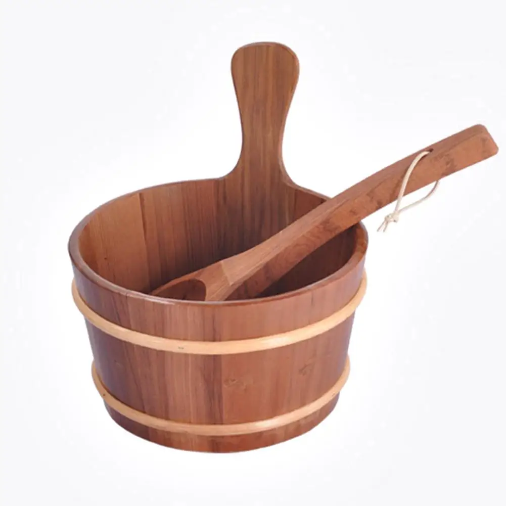 

4L Sauna Wooden Bucket Pail Ladle Handmade Wooden Sauna Bucket Sauna Bathroom Natural Bath Accessories Hot Tubs Supplies