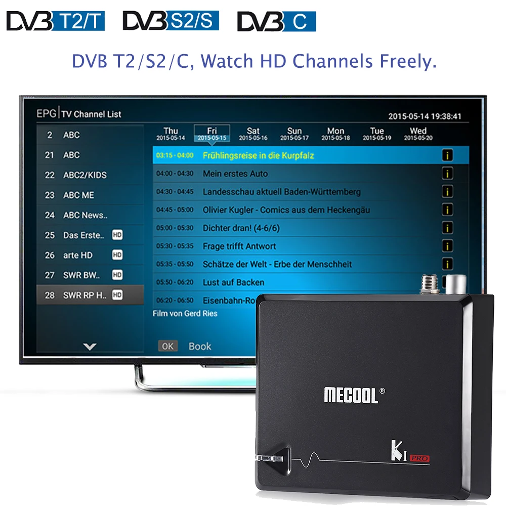 Mecool KI PRO DVB-T2 Android Smart tv Box DDR4 2 ГБ/16 ГБ DVB T2 S2 Android 7,1 Amlogic S905D 2,4G/5G 4K спутниковый ресивер