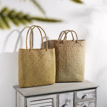 

Garden Wind Grass Woven Storage Bag Home Wall Decoration Bag Shooting Props Beach Handbag Woven Handbag Home ART