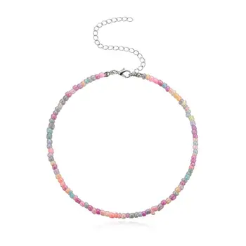 

Handmade Beaded Elastic Choker Necklace Bohemian Colorful Beads Chain Necklaces for Women Summer Fashion Jewelry XL1089