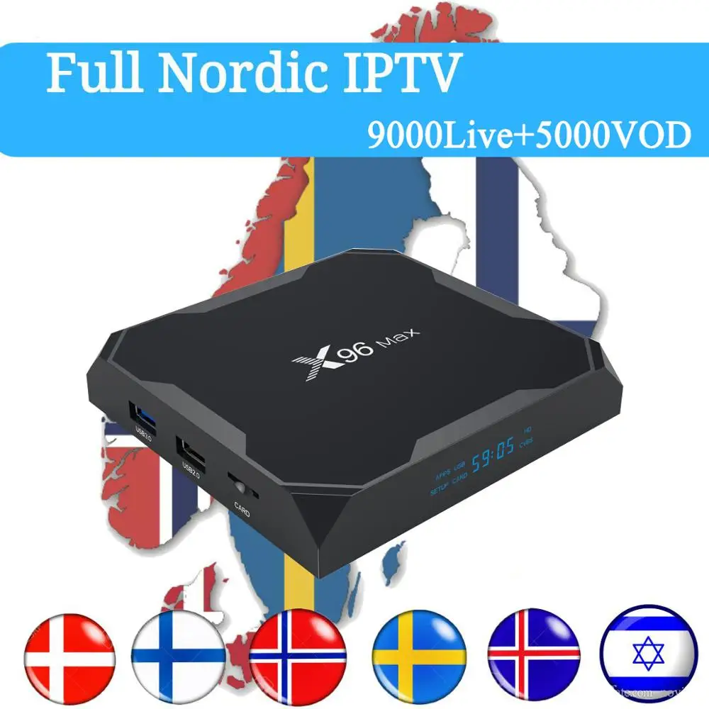 Лучший шведская IPTV приставка коробка X96 MAX Android tv box 1 год французский испанско-португальский, шведский Бельгия Великобритания iptv HD подписка Smart IPTV приставка