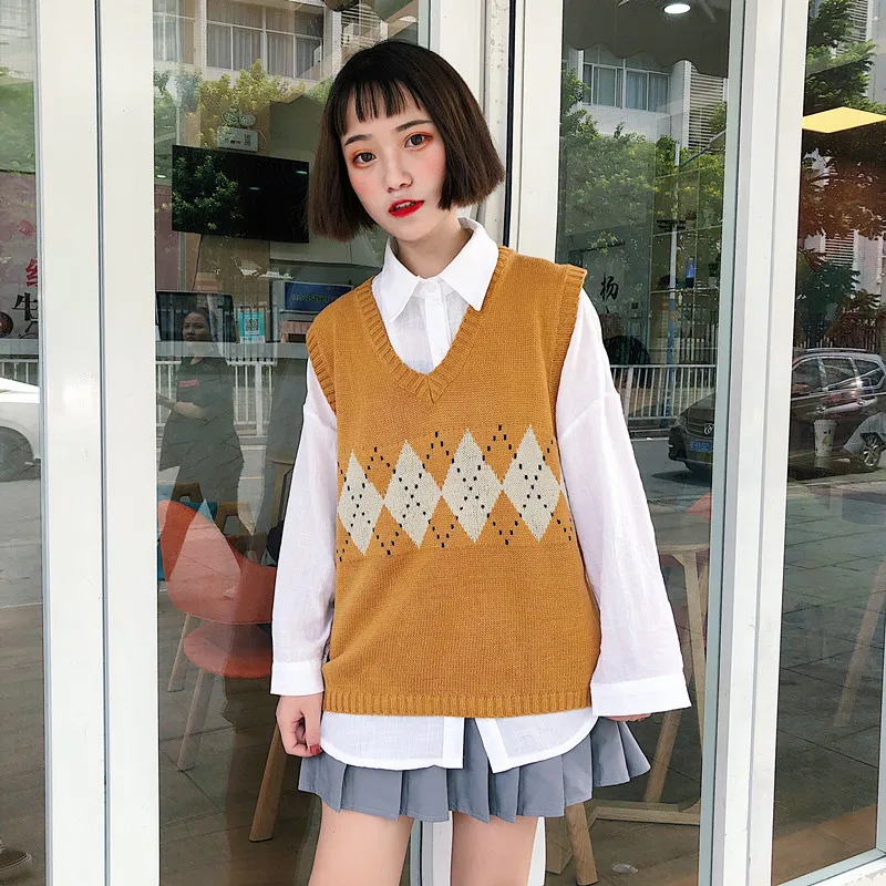 Жилеты женские с v-образным вырезом в полоску Kawaii Harajuku корейский стиль трикотажные студенческие простые универсальные повседневные женские пуловеры шикарные Горячие