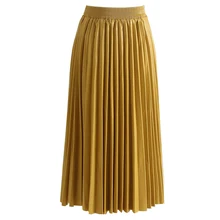 Женская юбка миди из искусственной кожи, корейская мода, длина до колена, трапециевидная, высокая талия, плиссированная юбка, женская, для девушек, зеленая, желтая, красная