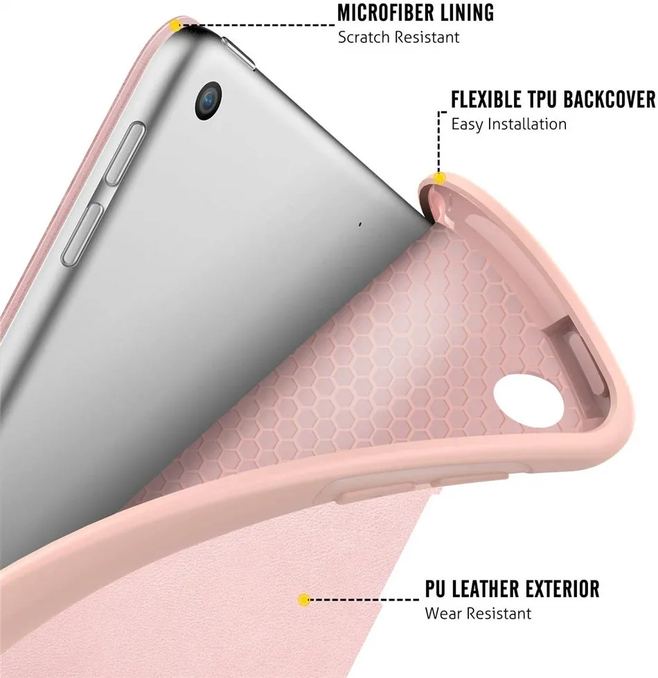 Для iPad 10,2 дюймов 7th Gen чехол с карандашом, откидная Складная подставка силиконовый мягкий чехол для iPad 10,2 чехол просыпается