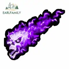 EARLFAMILY 13cm x 11.3cm for Purple Flaming Skull Funny Car Stickers Waterproof Anime Vinyl JDM Bumper Trunk Truck Graphics