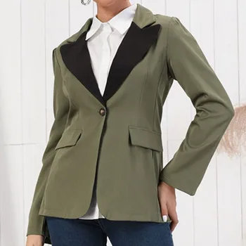 

Spring Autumn Blazers Women's OL Elegant Long Sleeve Color Patchwork Jacket Casual Cardigans Suit