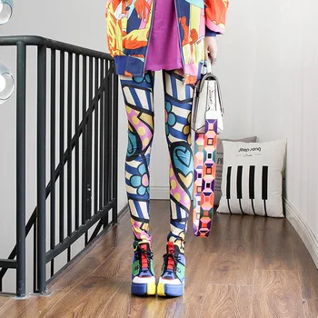 

LJCUIYAO Leggings High Waist Women Leggings High Waist Cartoon Comic Print Trousers Soft Fashion Print Fitness Stretch Pants