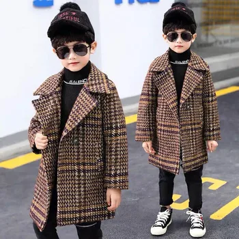 

Boys Jacket New Fashion Lattice Children Woolen Coat For Boys 2019 Autumn Winter Lapel Double Breasted Kids Coats For 4-12 Years