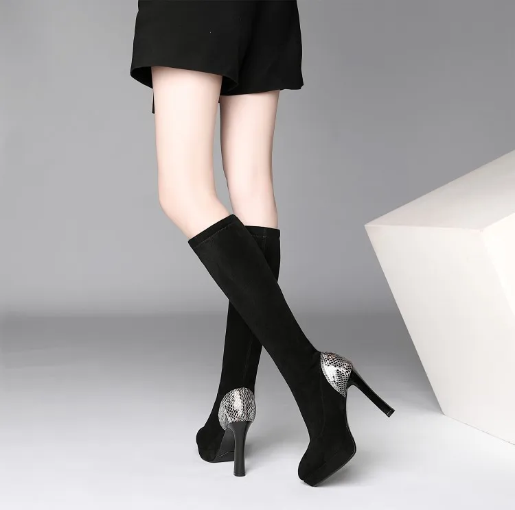 

New Slender-heeled High-heeled Elastic Boots, Waterproof Platform, Thick-bottomed Boots, Knight Boots