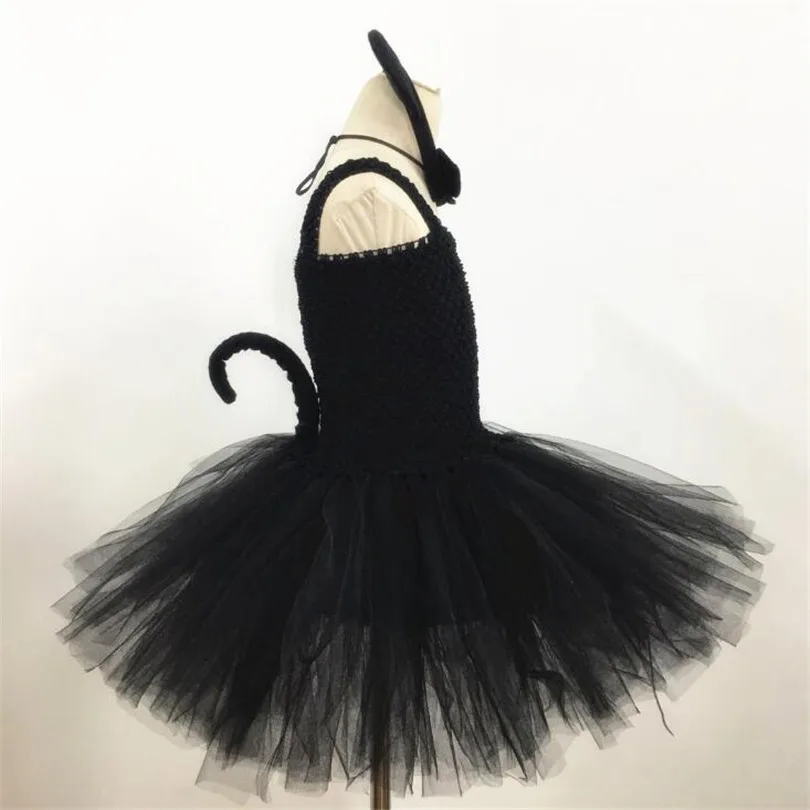 Костюм на Хеллоуин для девочек комплект с платьем для костюмированной вечеринки с котом и хвостом, черные вечерние платья для девочек на день рождения детское бальное платье для девочек, От 1 до 7 лет