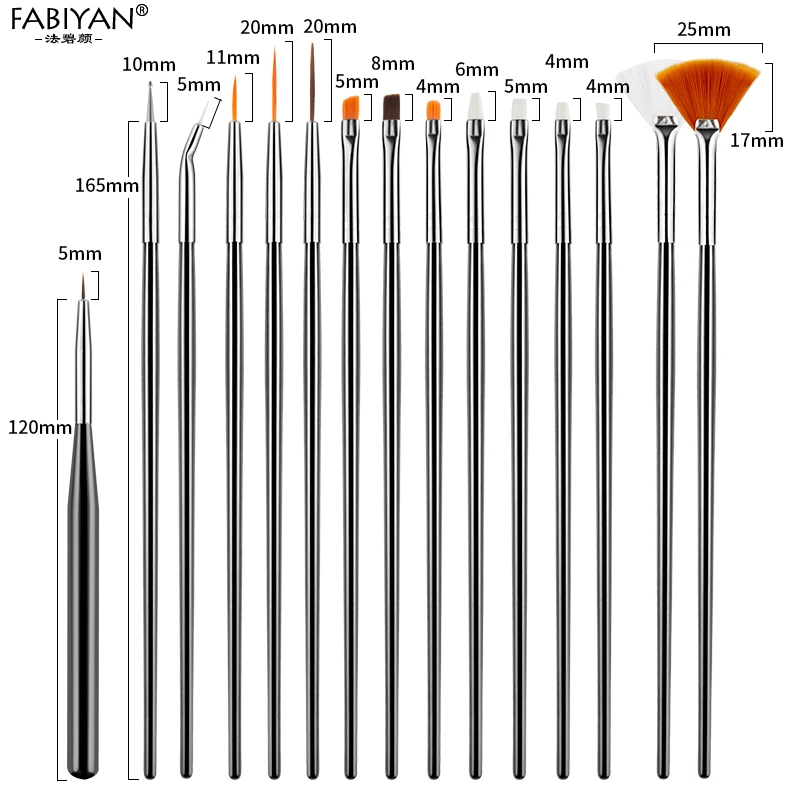 15Pcs Black Набор для маникюра, рисования, рисования, раскрашивания, подводка, ручка, кисть, сделай сам, дизайн, советы, гель, инструмент, вентилятор, градиент, акриловый, строитель, резьба, маникюрный набор - Цвет: 15Pcs Black