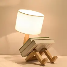 Деревянная настольная лампа в форме робота, домашний простой современный стиль, для гостиной, спальни, тканевый художественный теплый светильник, настольная лампа высокого качества