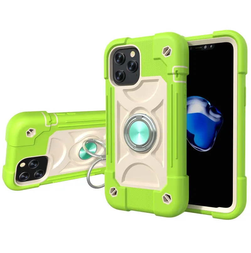 Armor Bumper Shockproof Phone Case For iPhone 13 12Pro 11 Pro Max XR XS Max X 7 8 Plus Colorful Rugged Ring Holder Hard PC Cover