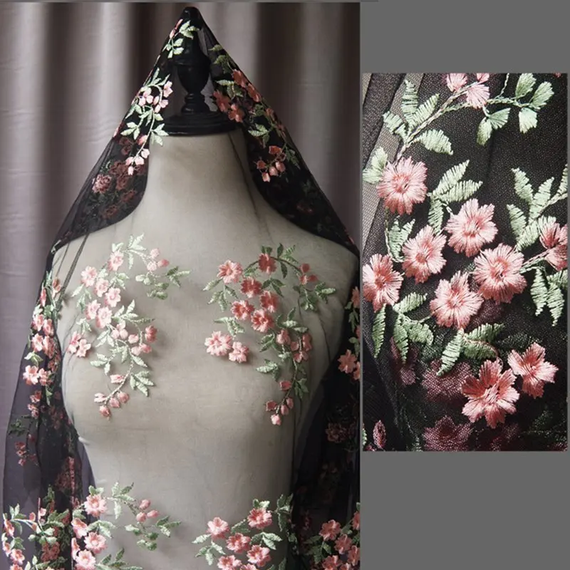 

GLace 3Y/lot Soft Encrypted embroidery flower elastic mesh fabric dress children's cloth decoration handmade DIY material TX1228