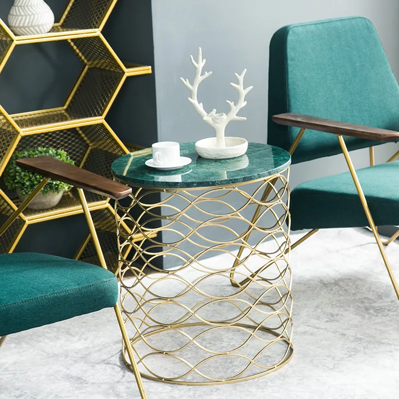 Круглые креативные золотистые металлические мраморные журнальные столики