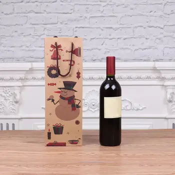 

Practical Beautiful 12pcs/lot Christmas Gift Bag Kraft Paper Wine Bags Santa Claus Cute Paper Wine Holder Q7