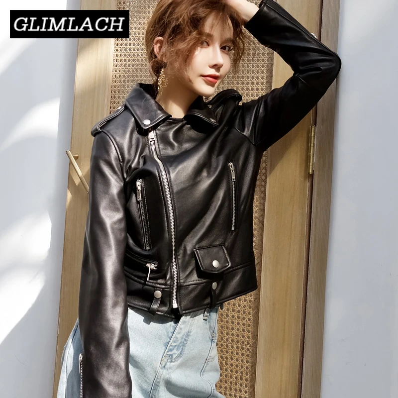 Women Plus Size Sheepskin Genuine Leather Jackets Autumn Slim