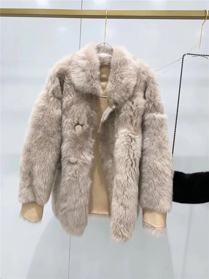 Шампанское Женские зимние пальто тосканская шерстяная шуба женская Настоящая Двусторонняя Меховая куртка из натуральной кожи - Цвет: Шампанское