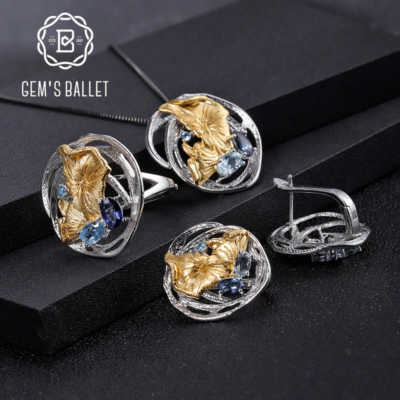 GEM'S балет Натуральный топаз Мистический Кварц ювелирные изделия ручной работы с драгоценными камнями Набор 925 пробы Серебряное кольцо серьги кулон набор для женщин