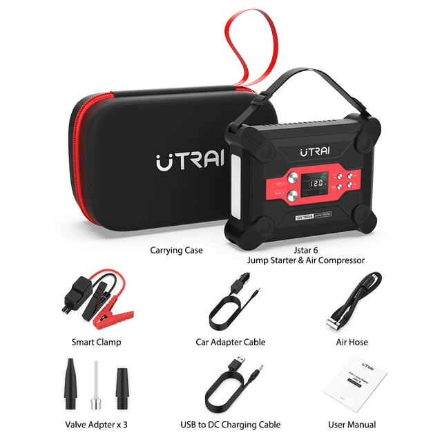 UTRAI Jump Starter 4 in 1 Air Compressor 1800A 24000mAh Power Bank Portable Battery For Car Emergency Booster Starting Device 6