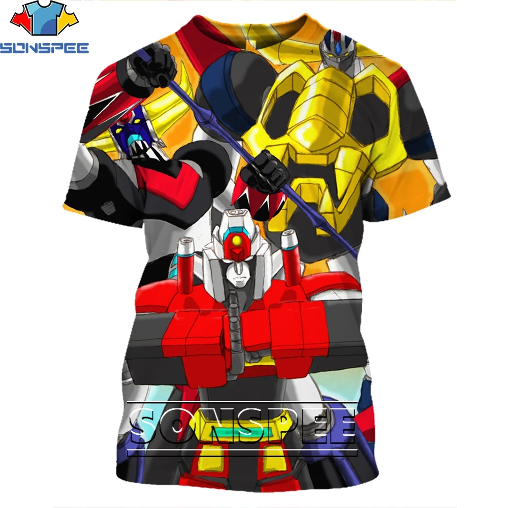 SONSPEE 3D Print Men Women Goldorak T-shirts Casual Streetwear Harajuku Hip Hop Short Sleeve Vintage Anime Tees Tops Shirt