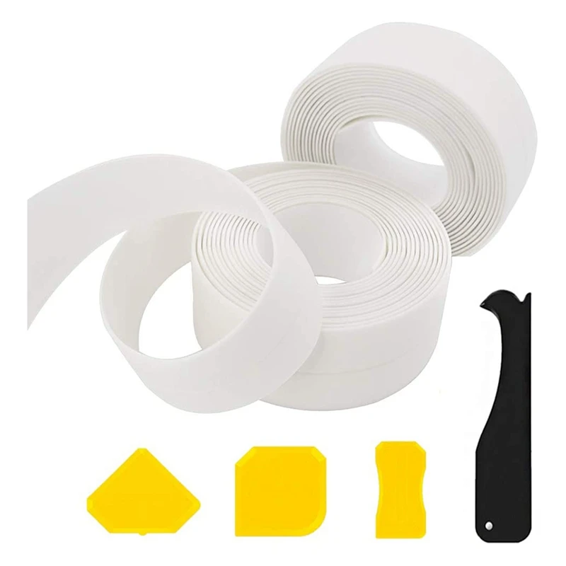 

2Rolls 6.4M Bathroom Sealants and Silicone Scraper Tool Silicone Sealant Waterproof Tape Bath Sealant Strip Proof Bath