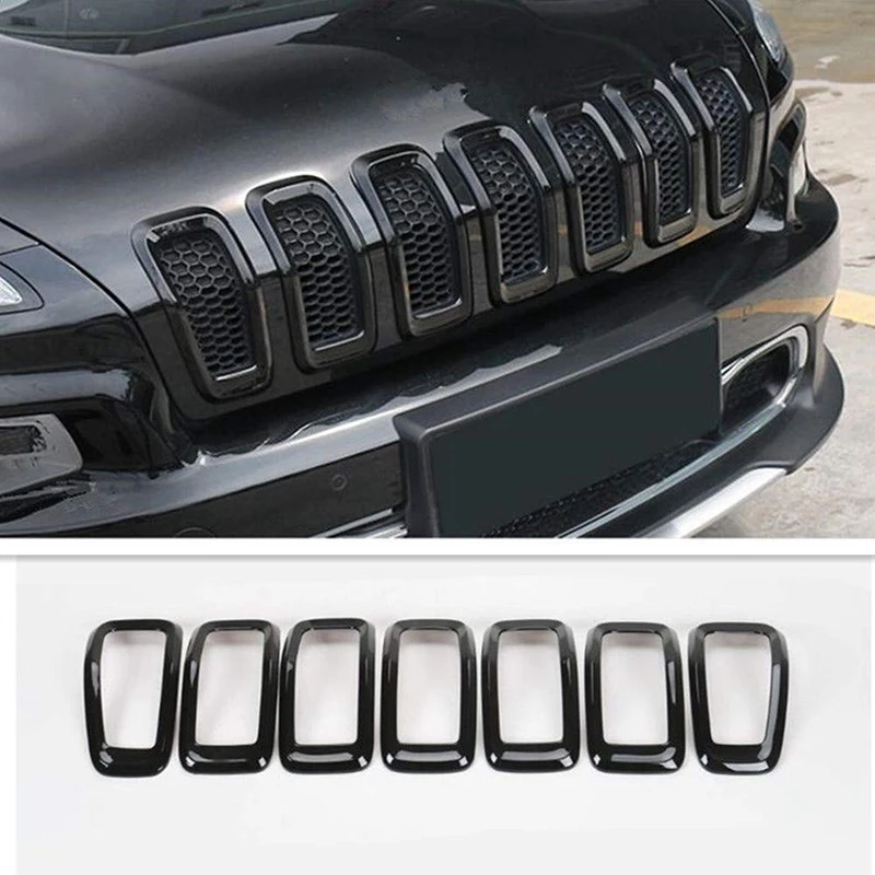 Передняя решетка крышки вставки для- Jeep Cherokee черный гриль рамка отделка комплект кольца 7 шт