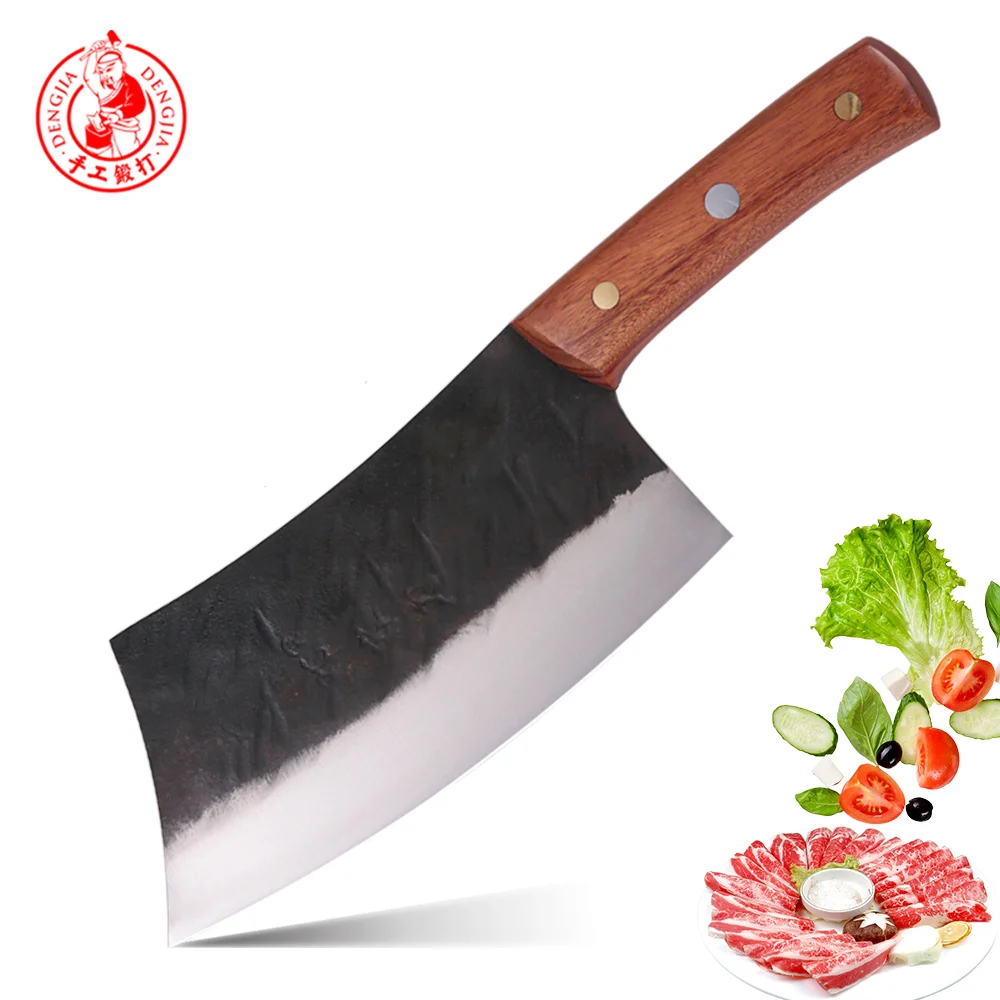 DENGJIA китайский нож ручной работы из углеродистой стали для овощей и нарезки кухонный с твердой деревянной