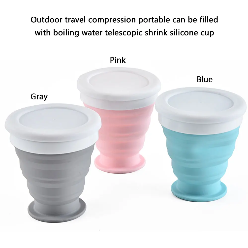 Переносные, складные, силиконовые чашки для путешествий карманного размера расширяемые складные герметичные питьевые кружки с крышками для кемпинга на открытом воздухе
