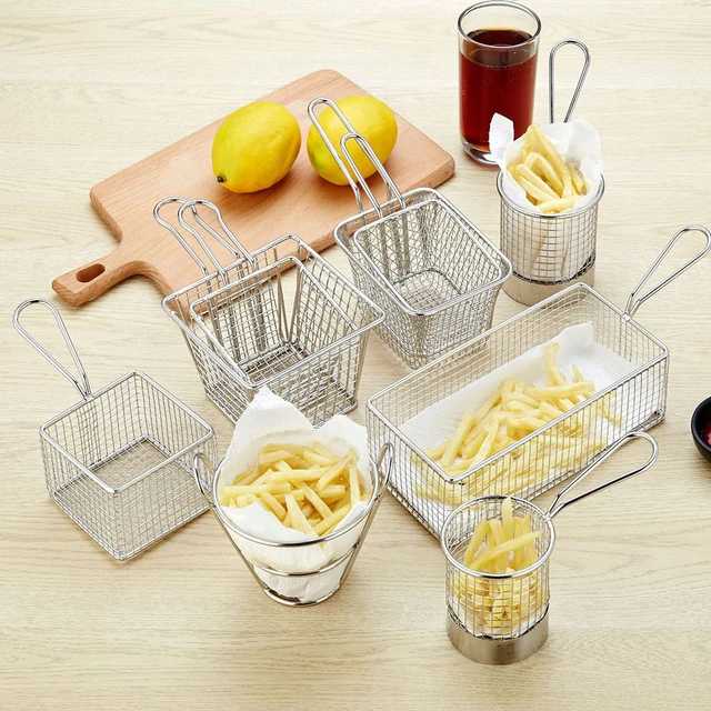 304Stainless Steel Metal Basket Serving Food Presentation Cooking Tools  French Fries Basket Mini Fry Storage Kitchen Housewares