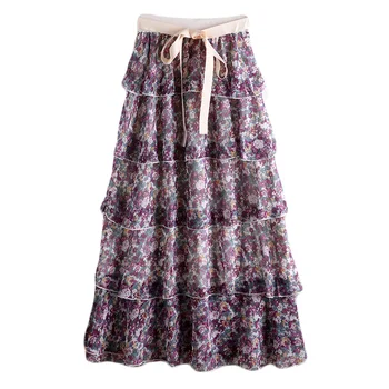 

Skirts Womens 2020 Fashion Floral Printed Chiffon Streetwear High Waist Patchwork Pleated A-line Skirt mujer faldas W218