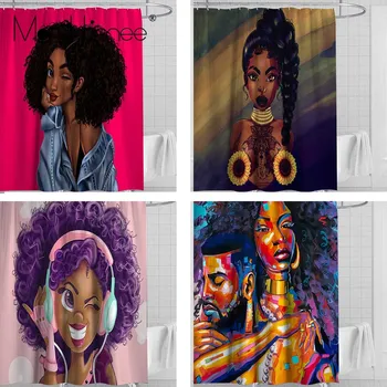 

Waterproof Polyester Fabric 3D Bath Curtain Sexy Lady Bathroom Curtains African Beauty Woman Shower Curtain Pink Girl Curtain