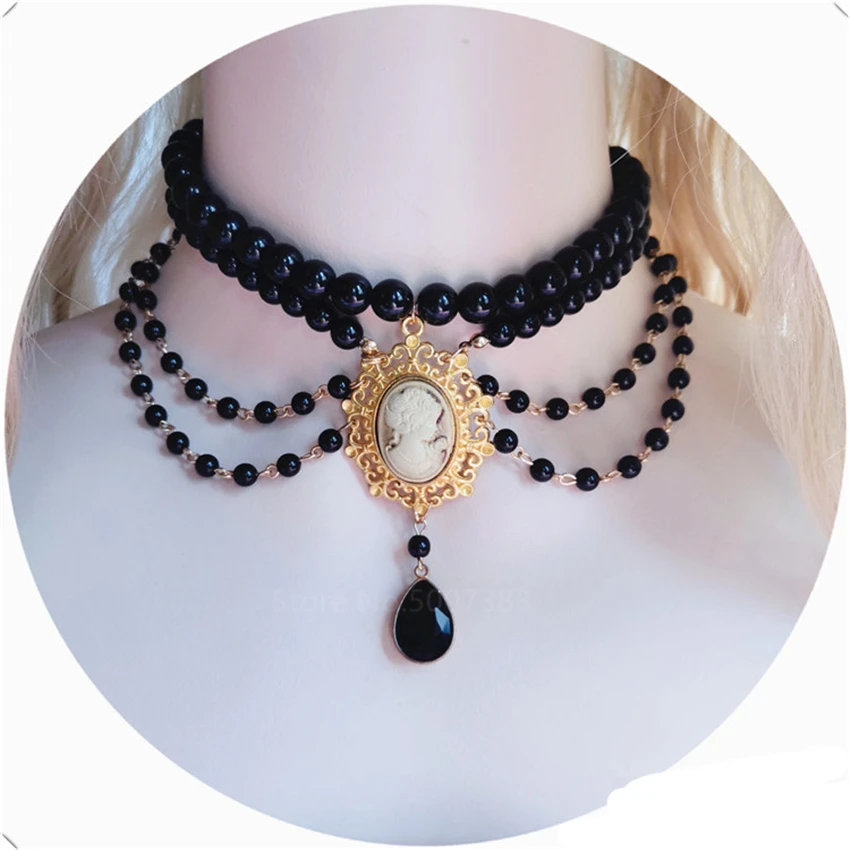 The Original Hand Made Cosplay Gothic Lolita Necklace To Restore Ancient Ways Make Dead Diablo Necklace Black Pearl Medallion