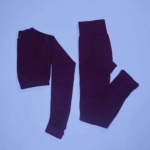 Dark purple set 2 шт. безупречный вязаный бесшовный Набор для йоги Женская одежда для фитнеса с длинным рукавом спортивная одежда леггинсы для спортзала полый укороченный топ спортивный костюм - Цвет: Dark purple set