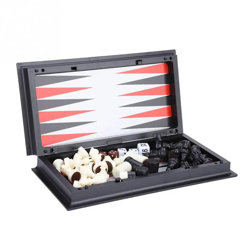 

3 in 1 Chess Set Folding Magnetic International Chess Checkers Backgammon Board Games Kit with Chessboard Chess Pieces