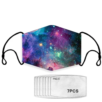 

Face Masks for Children Adults Fashion Space Galaxy Printing Unisex Reusable PM2.5 Dust-proof Mouth Mask with 7PCS Filters