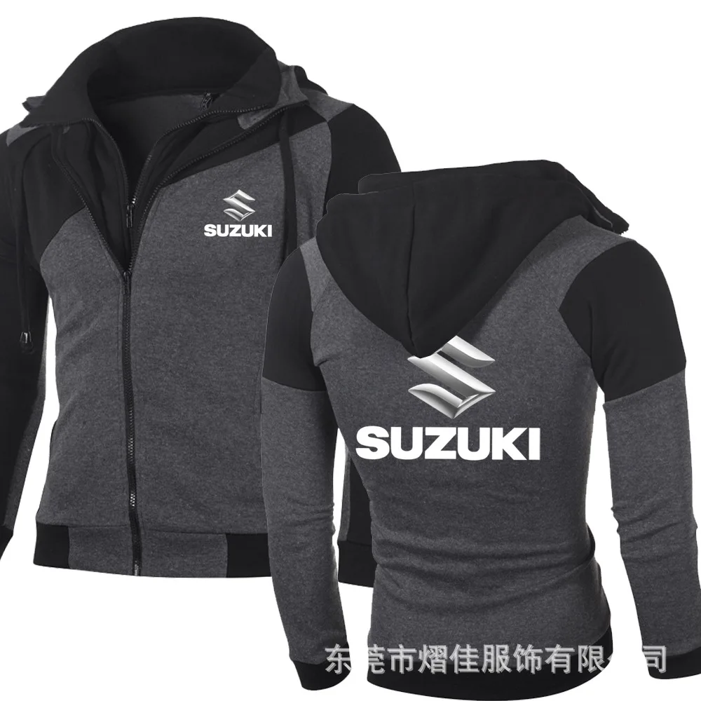 Весенне-осенняя Спортивная Толстовка для Suzuki, Уличная Повседневная Толстовка Harajuku с капюшоном, куртка на молнии, хлопковые мотоциклетные толстовки - Цвет: Темно-серый