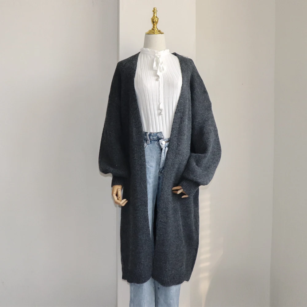 

Werynica cardigan women Long Lantern Sleeve Cardigan New Female Elegant Autumn Winter 2019Knitted Outerwear Sweater High Quality