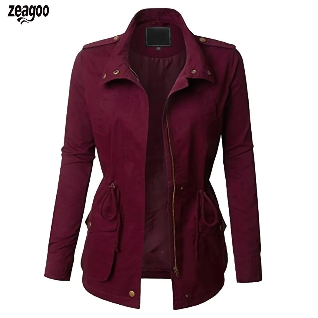 

Women Solid Coat Long Sleeve Drawstring Waist Zipper Slim Casual Autumn, Winter Casual Jacket Outwear