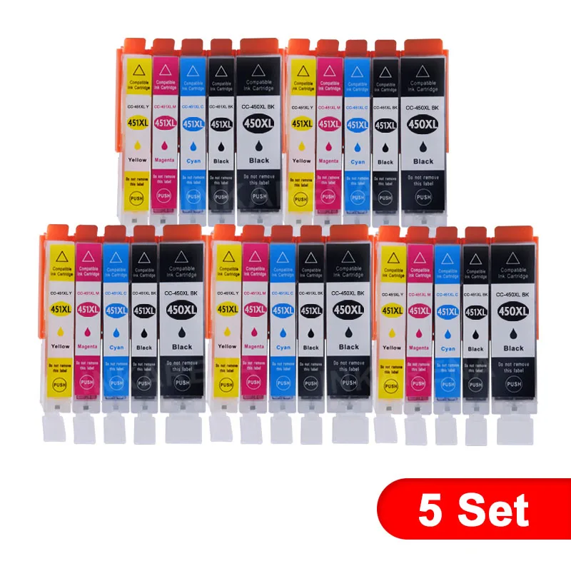 PGI-450 PGI450 CLI451 чернильный картридж для принтера Canon принтерам PIXMA MG5440 MG6340 MG6440 MG7140 MG7540 IX6540 iX6840 IP7240 IP8740 чернила для принтера - Цвет: PGI450 451 5 Set