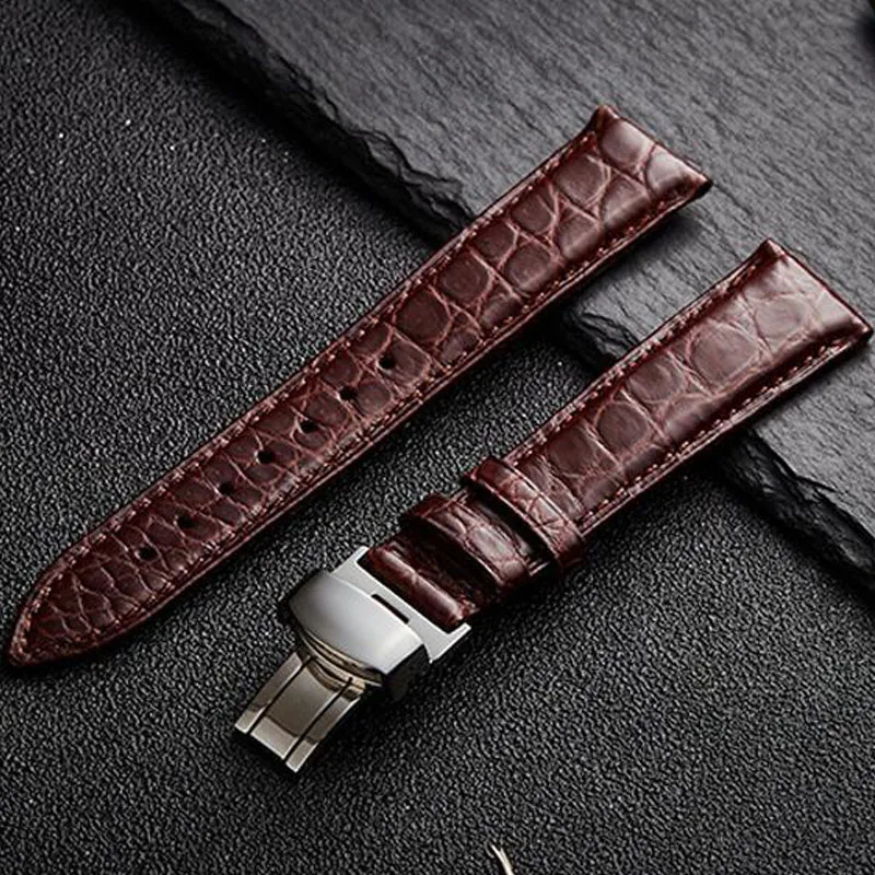Double Sided Crocodile Genuine Leather Watchband 14mm -22mm Watch Band Alligator Watch Strap Band With Butterfly Buckle