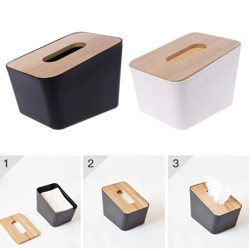 Wooden Cover Plastic Tissue Box Paper Home Car Holder Dispenser Organizer Decor