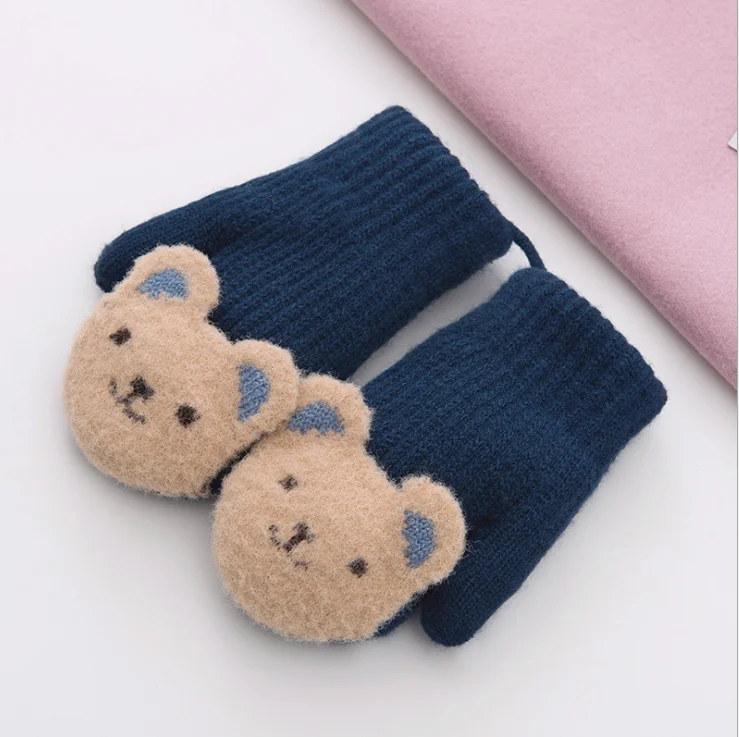 Navy gloves Корейский милый мультфильм теплый студенческий вязаный мешок относится к детям и девочек перчатки зимой - Цвет: Navy gloves