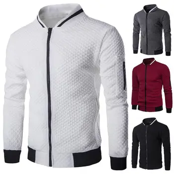 

Casual Men Solid Color Long Sleeve Zipper Pocket Walf Short Coat Varsity Jacket