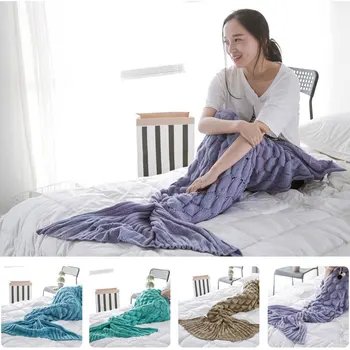 

Colorful Mermaid Tail Blanket Crochet Handmade Sleeping Bag For Kids Adult Best Birthday Christmas Gift Knit Mermaid Blanket