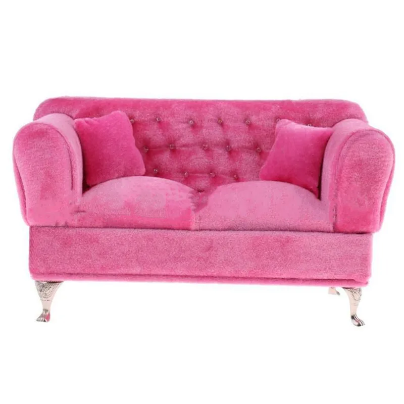 

Dollhouse Sofa Furniture Simulation 1/6 Scale Dollhouse Mini Furniture Doll Pink Suede Sofa Toy With Cushion Model Props Vanity