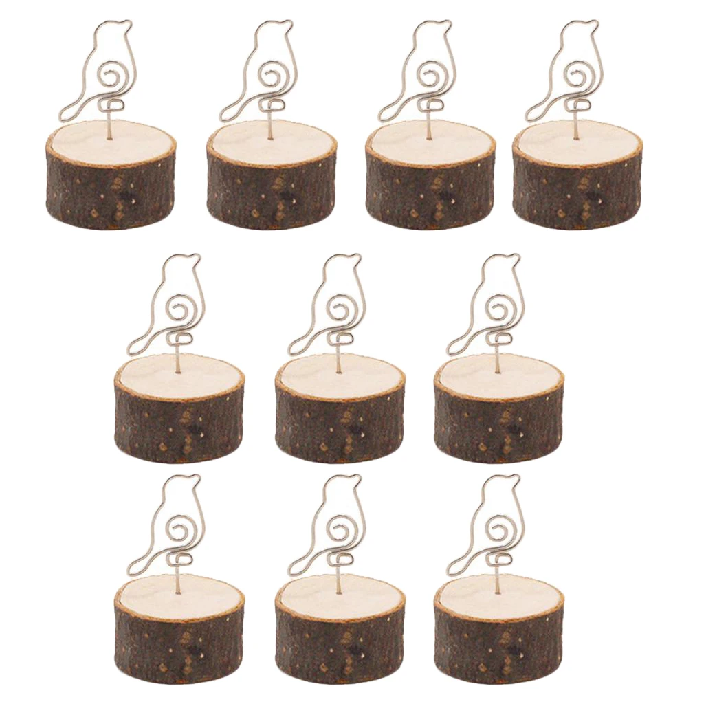 10pcs Bird Card Holder Stand Wire Photo Clip w/ Wooden Base Wedding Table Decor Picture Photo Display Menuo Card Case Ornament