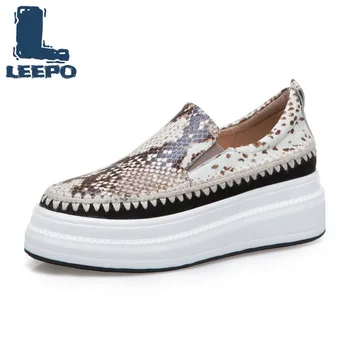 

Platform Loafers Shoes for Women Luxury Handmade Genuine Leather Yellow Flats Shoes Ladies Snake Skin Slip-On Loafers 6cm