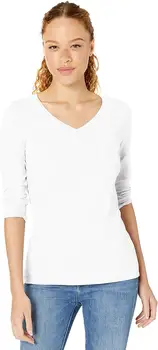 

new new Women Classic-Fit 3/4 Sleeve V-Neck T-Shirt Cotton O-Neck