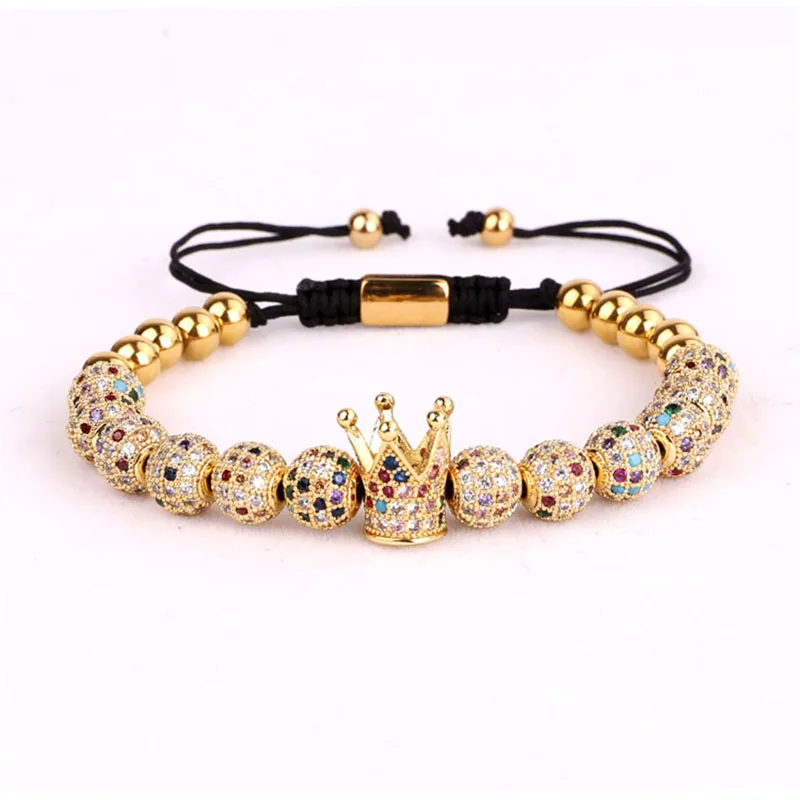 High Quality Luxury Multi Color CZ Pave Ball Crown Charms Beads Bracelet Women Jewelry Friendship Adjustable Bracelet Lady - Image 4